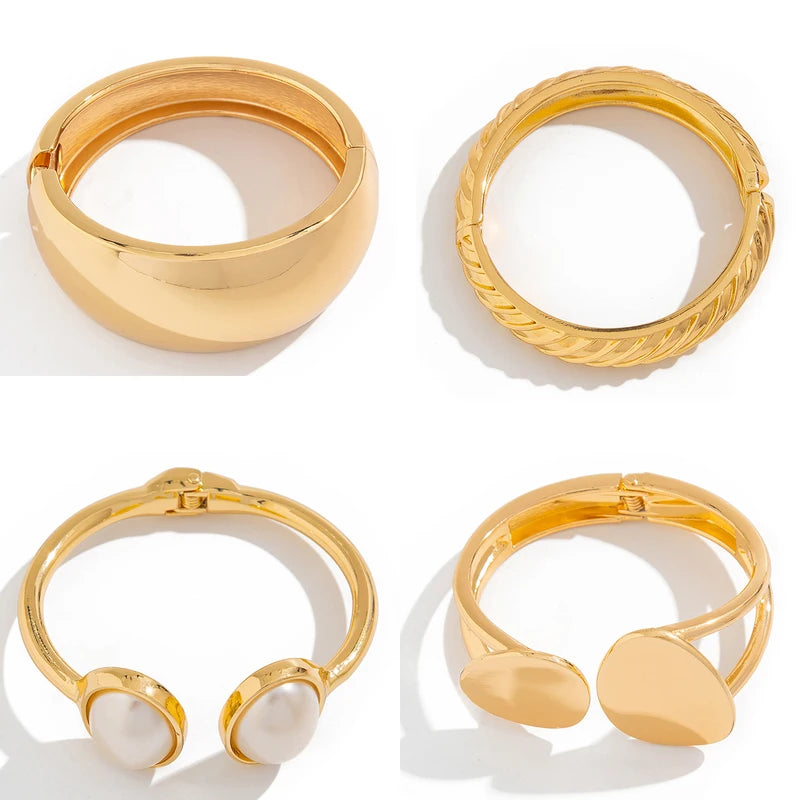 Exaggerated Punk Heavy Metal Chunky Spring Bangles - Gold & Silver Arm Cuffs for Women & Men