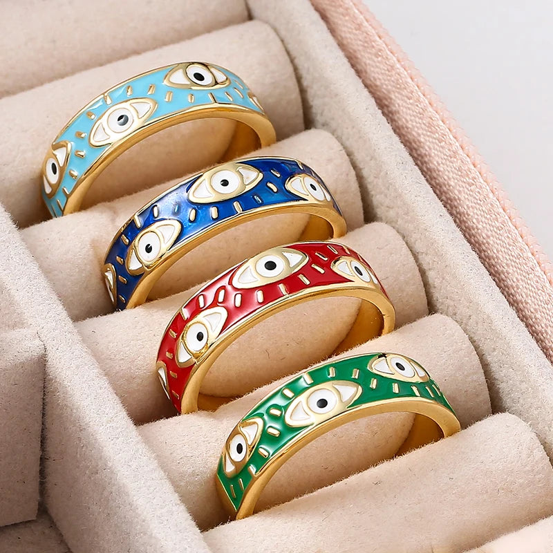 Adjustable Stainless Steel Evil Eye Finger Ring for Women Jewelry Gift