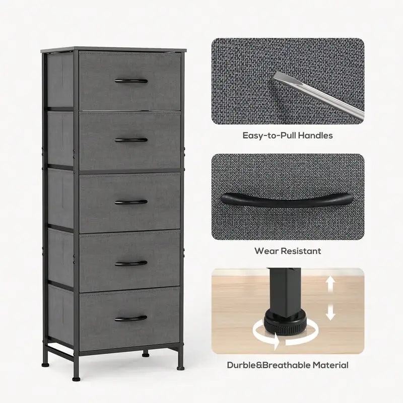 5-Drawer Bedroom Dresser with Wood Top & Steel Frame - Sturdy Closet Organizer
