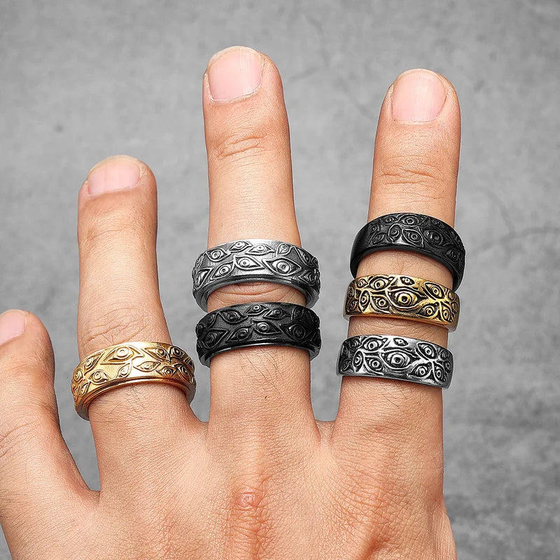 Men Punk Rock Stainless Steel Devil Multi Eyes Ring with Color Options and Sizes
