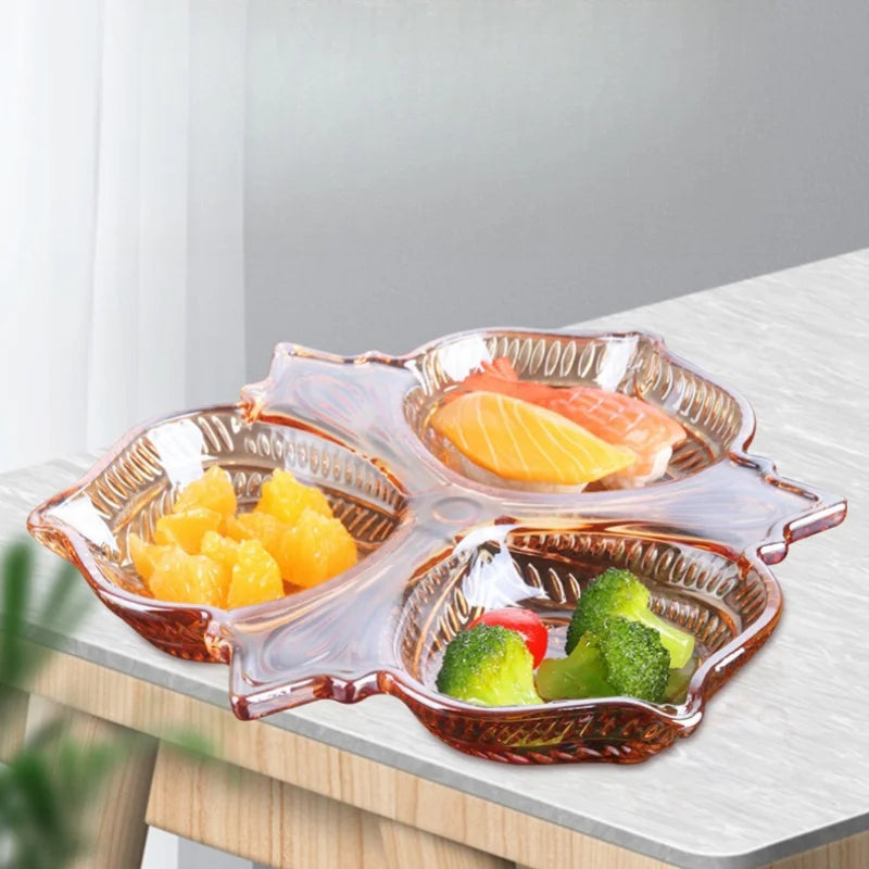 Divided Crystal Glass Fruit Tray with Multiple Colors - 26cm Snack & Serving Plate