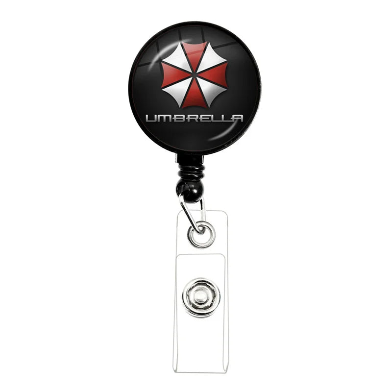Retractable Badge Reel with Umbrella Display ID Card Holder for Staff