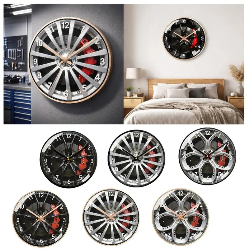 Modern Wall Clock with Car Wheel Tire Design - Silent Round Home Decor