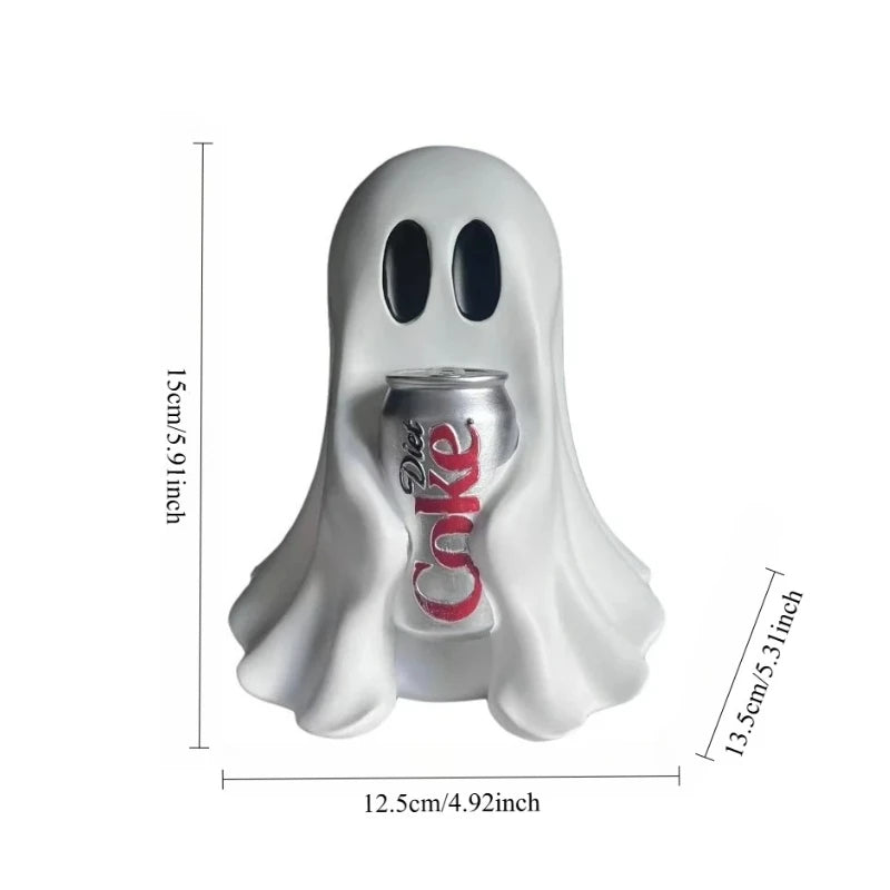 Funny Ghost Holding Soda Can Resin Figurine Halloween Home Decor