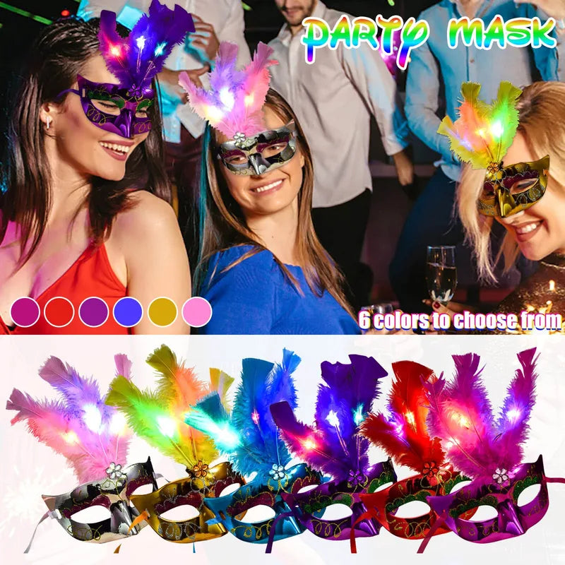 Feather LED Glowing Mask for Masquerade Carnival Halloween Party Costume