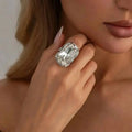 Elegant Geometric Acrylic Rhinestone Ring for Women - Wedding & Party Jewelry