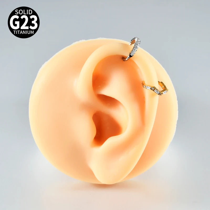 Titanium Septum Nose Ring 16G Hinge Clicker with Zircon Stone - Body Jewelry