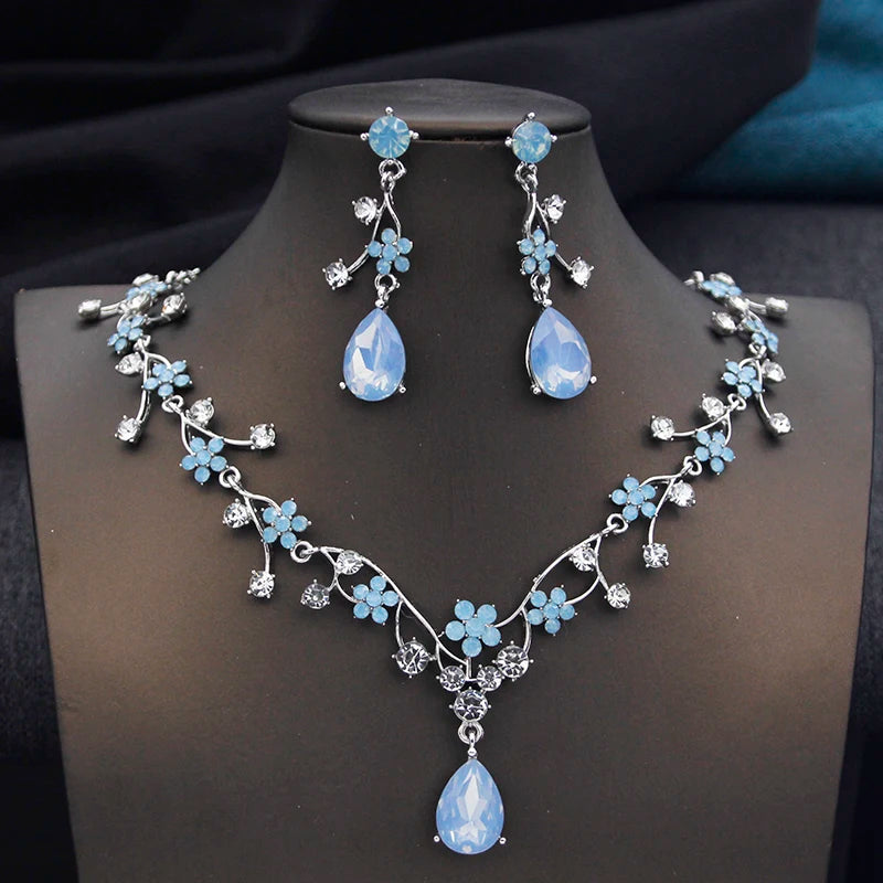 Rhinestone Water Drop Bridal Jewelry Sets for Women Wedding Necklace & Earrings