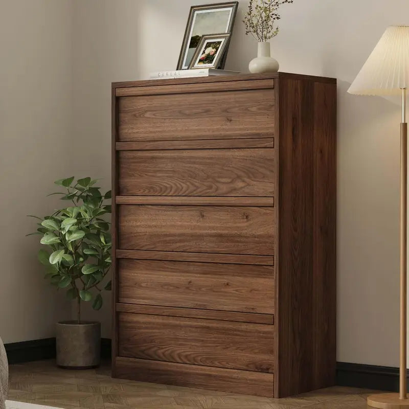 Tall Wooden 5-Drawer Storage Chest - Versatile Bedroom & Living Room Cabinet