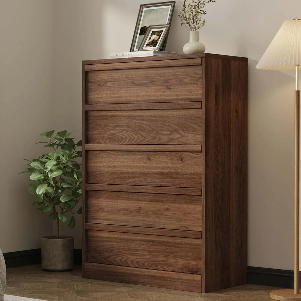 Tall Wooden 5-Drawer Storage Chest - Versatile Bedroom & Living Room Cabinet