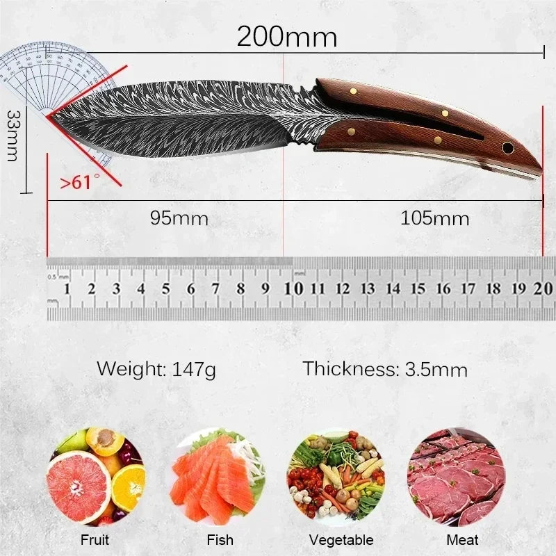 Professional Chef Utility & Boning Knife with Wooden Handle - Stainless Steel, Sharp, Durable