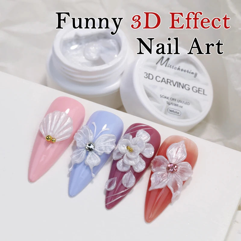 Pearlescent Satin Nail Art Glue for 3D Carving & Acrylic Designs - DIY Gel Varnish