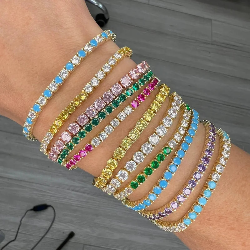 Colorful Tennis Bracelet for Women 5A Cubic Zirconia Gold Plated Jewelry