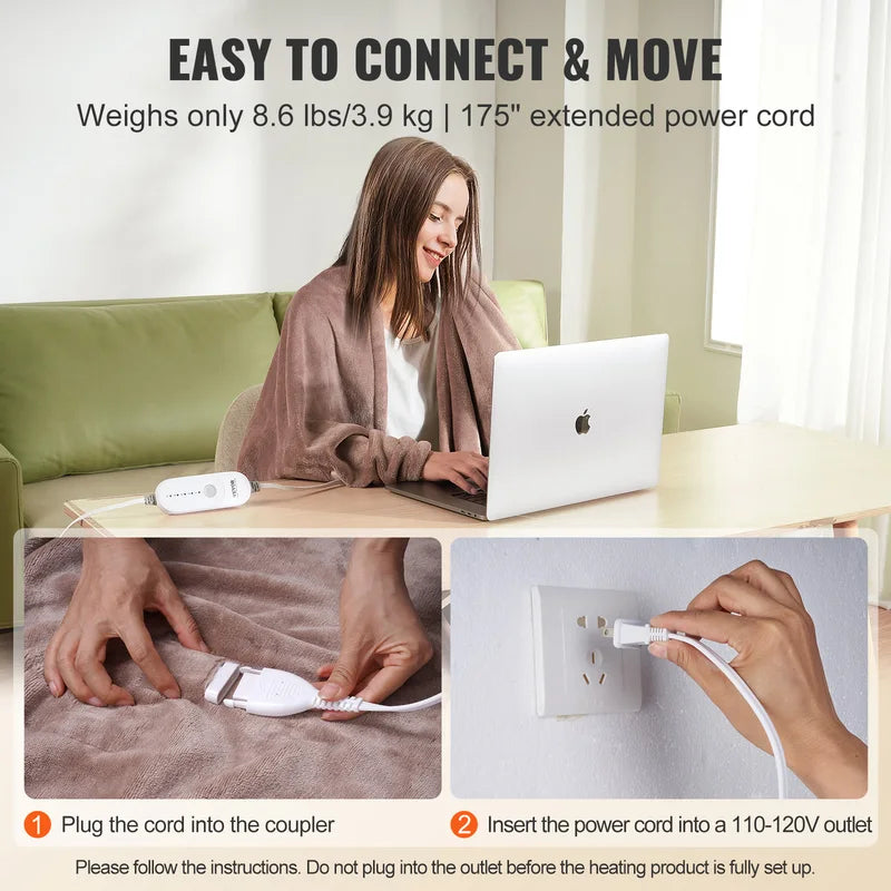 Electric Heated Throw Blanket King Size 100x90 Soft Flannel with 5 Heat Levels & Auto-Off