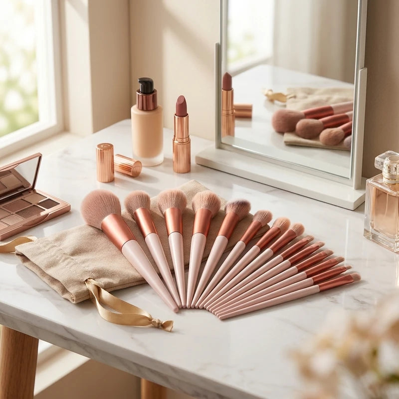 13-Piece Makeup Brush Set with Soft Synthetic Fibers for Eye Shadow Foundation Blush