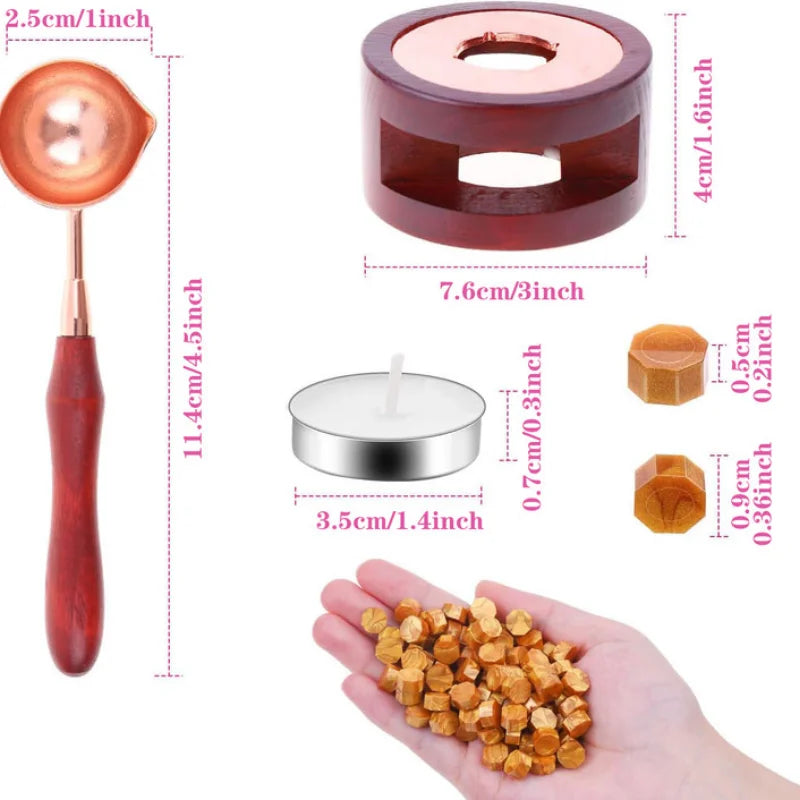 Wax Seal Set with Gold Beads, Warmer, Spoon & Candles for Invitations & Crafts