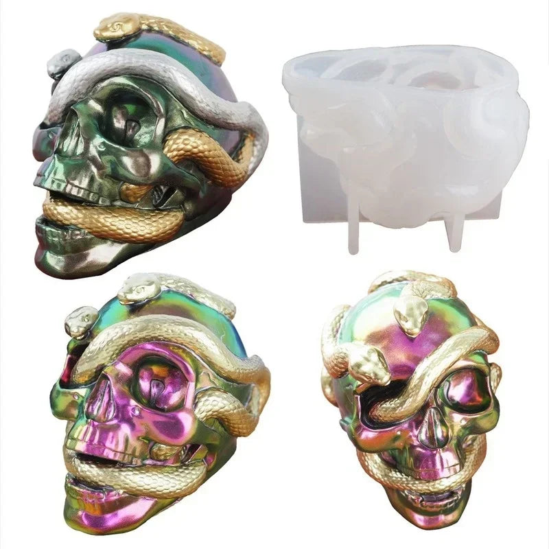 Skull Snake Head Resin Mold Silicone Candle Craft Halloween Decor