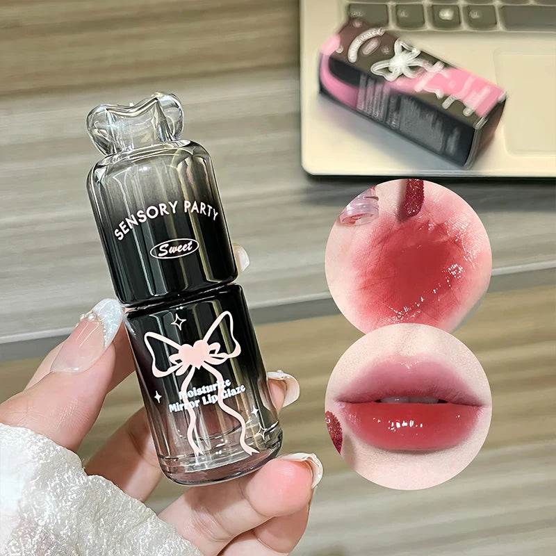 Long-Lasting Hydrating Lip Gloss with Bowknot Design - Non-Staining Water-Based Lipstick