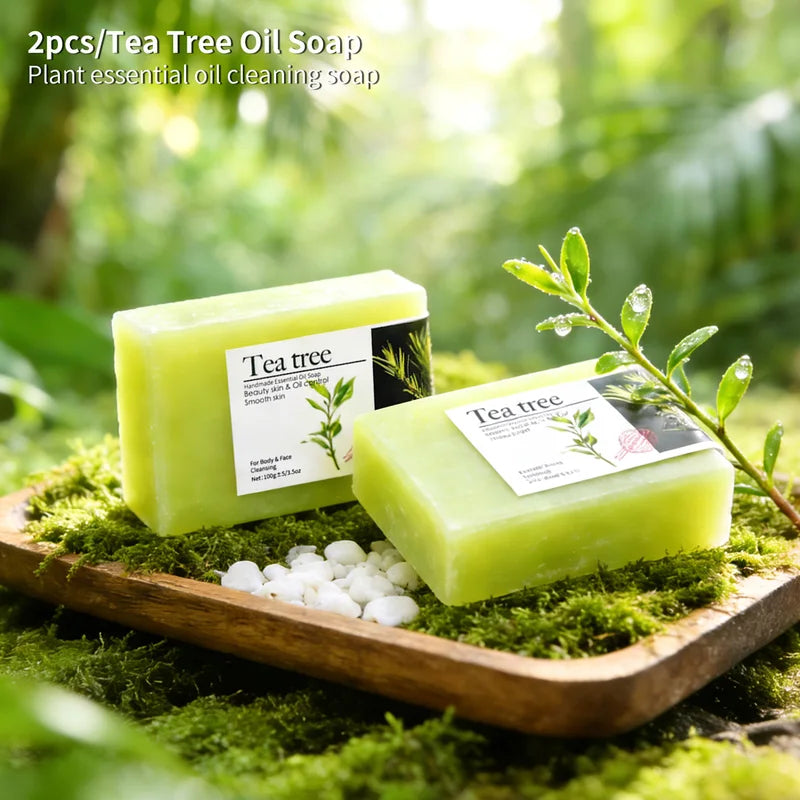 Deep Cleansing Tea Tree Oil Soap Bars for Acne & Pimple Control - 2 Pack
