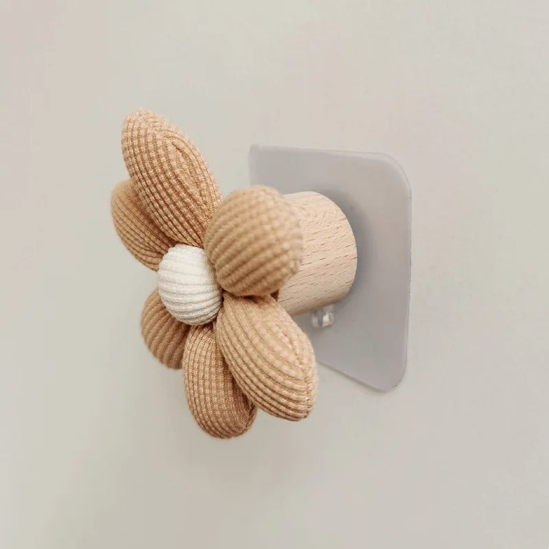 Wooden Wall Hook with Cloth Flower Decoration for Nursery & Kids Room Storage