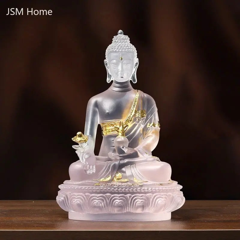 Water Glaze Medicine Buddha Statue Ornament for Home Office Decor - Resin Sculpture