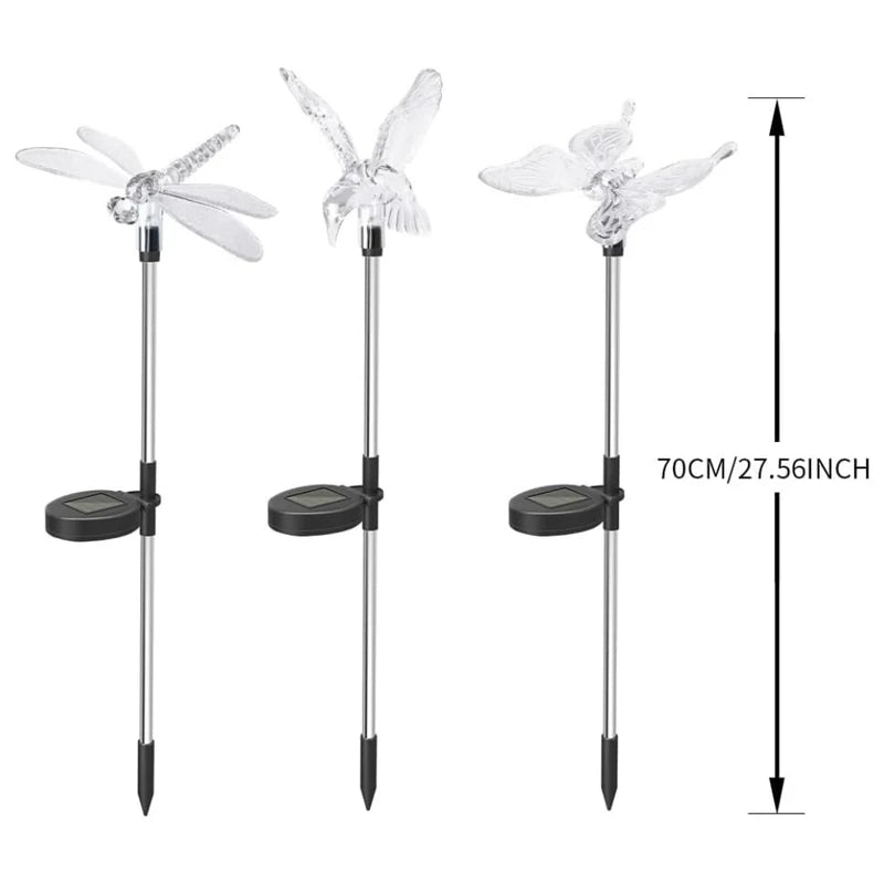 Solar Garden Stake Lights 3 Pack - Butterfly, Hummingbird & Dragonfly Outdoor Decor