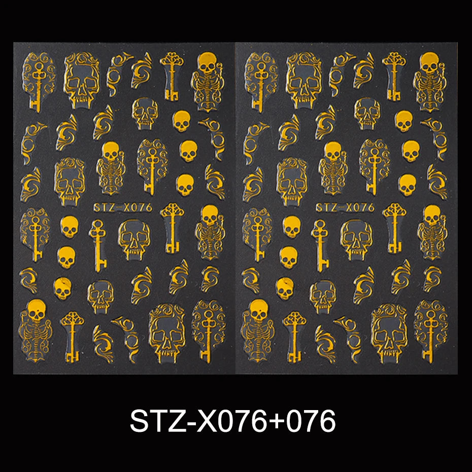 Gothic Golden Skull Nail Art Stickers Halloween Self-Adhesive Decals for Nails