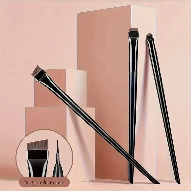 3-Piece Makeup Brush Set - Eyeliner, Eyebrow, Eyeshadow Brushes - Multiple Handle Colors