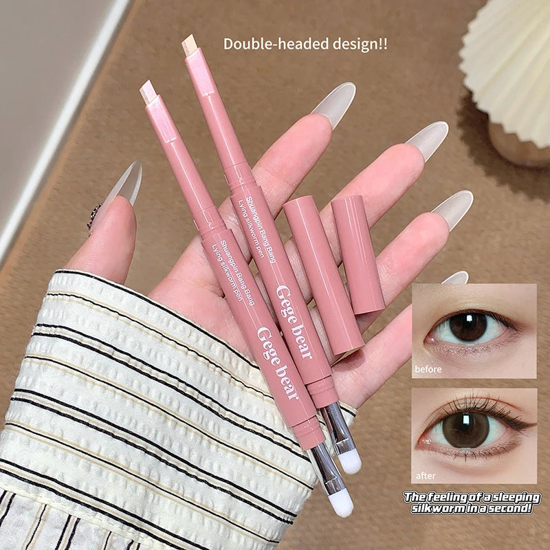 Dual-Tone Matte Highlighting & Contour Pencil for Eye Makeup - Waterproof, Nude Beige & Brown Shades