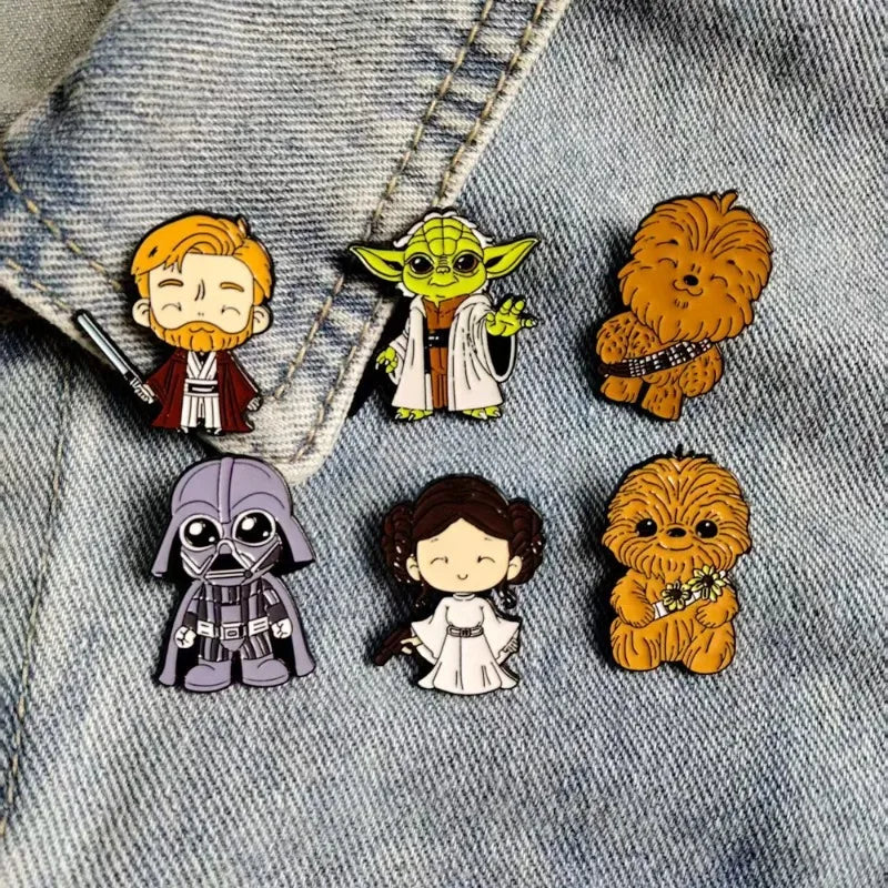 6-Pack Cute Monster Brooch Set with Darth Vader Mandalorian Leia Enamel Pins