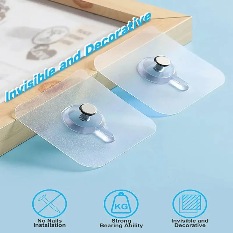 Strong Adhesive Wall Hooks No Drilling Waterproof Self-Adhesive Hangers for Photo Frames, Clocks, Posters