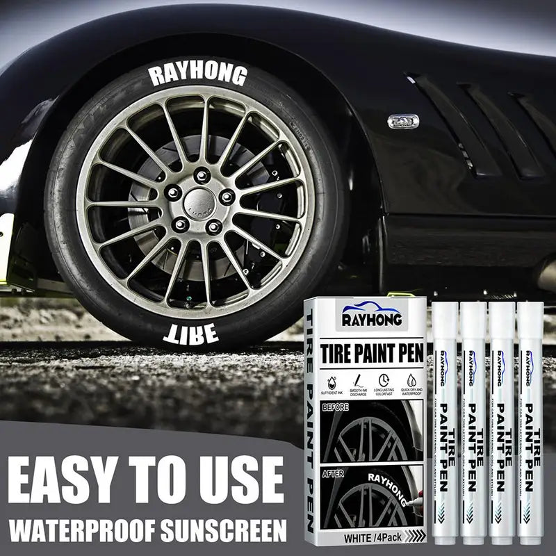 Waterproof White Tire Paint Marker Pen Set for Car Wheel Touch Up - Oily & Fade-Resistant