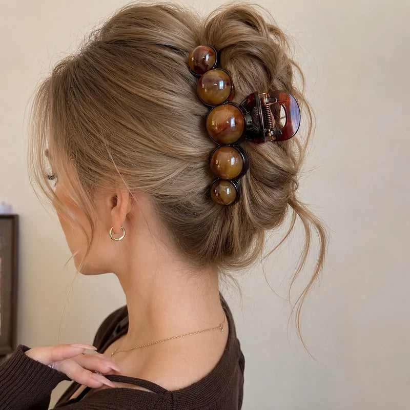Vintage Beaded Hair Claw Clip Large Gradient Acrylic Hair Accessory for Women
