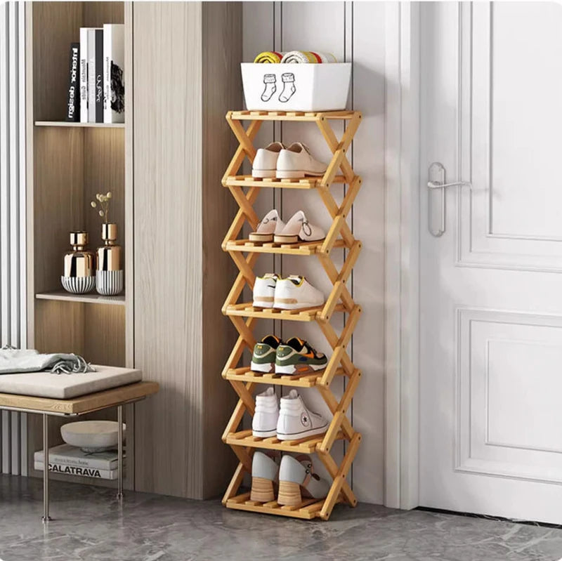 Foldable Bamboo Shoe Rack - Multi-Tier Space Saver for Entryway Storage