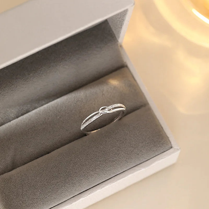 Sterling Silver Twisted Zircon Adjustable Ring for Women Girl Jewelry