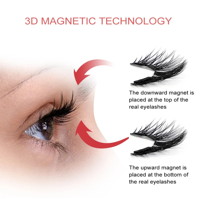 Magnetic Eyelashes Set 3 Pairs Reusable False Lashes with Applicator Natural Look