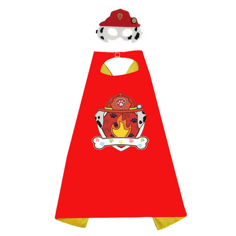 Kids Dog Patrol Cosplay Cape & Eye Mask Set - Satin Costume for Halloween & Play