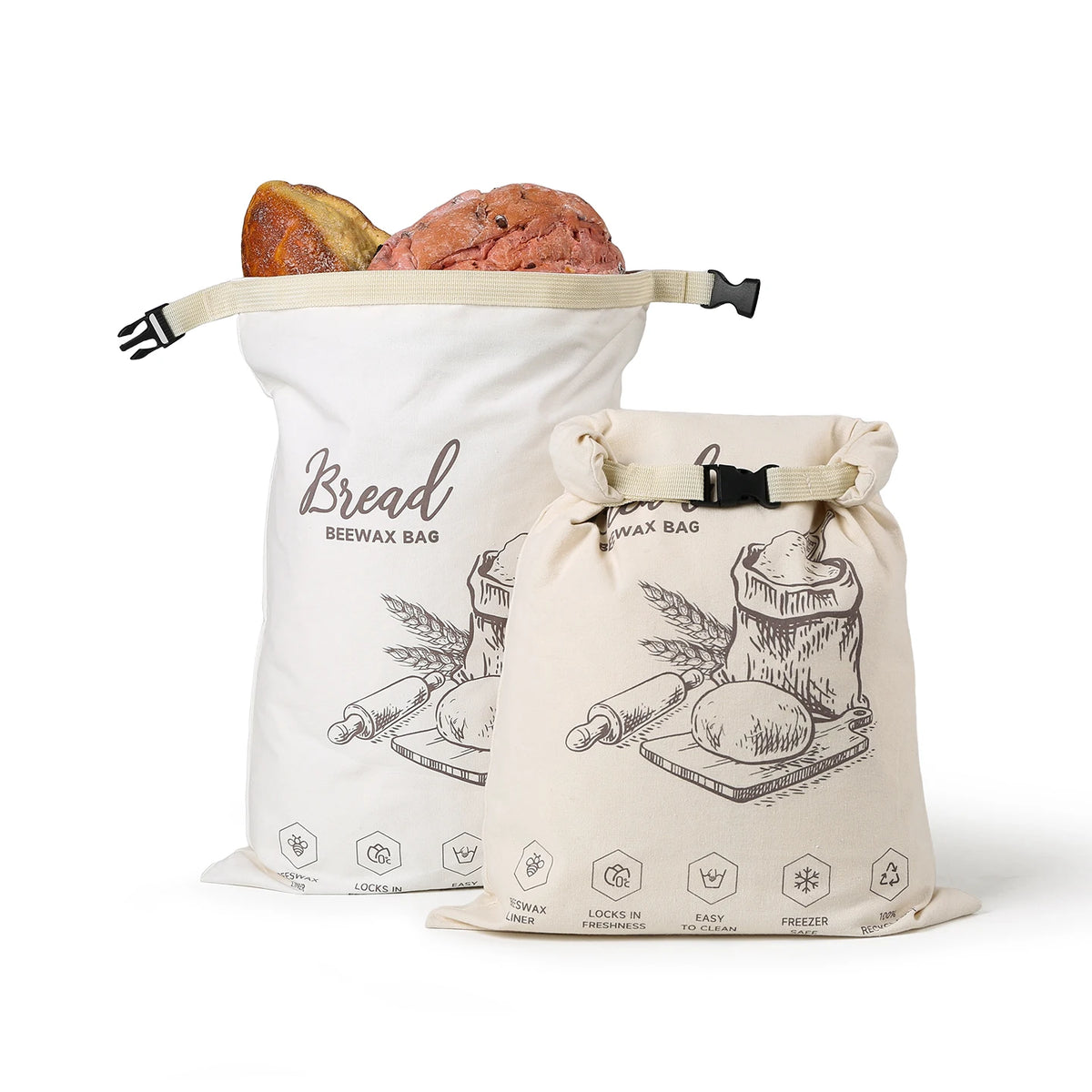 Reusable Beeswax Bread Bag with Zipper - Food-Grade Sandwich Storage