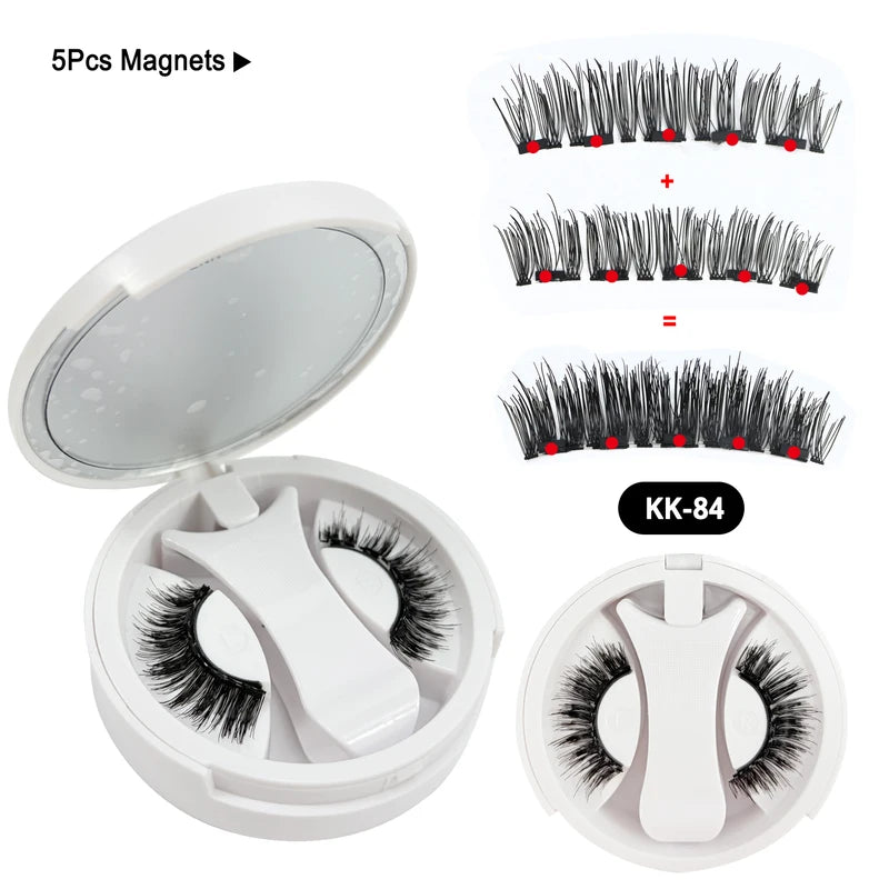 Magnetic False Eyelashes 3D Fluffy Faux Mink Reusable Makeup Kit with Mirror & Applicator