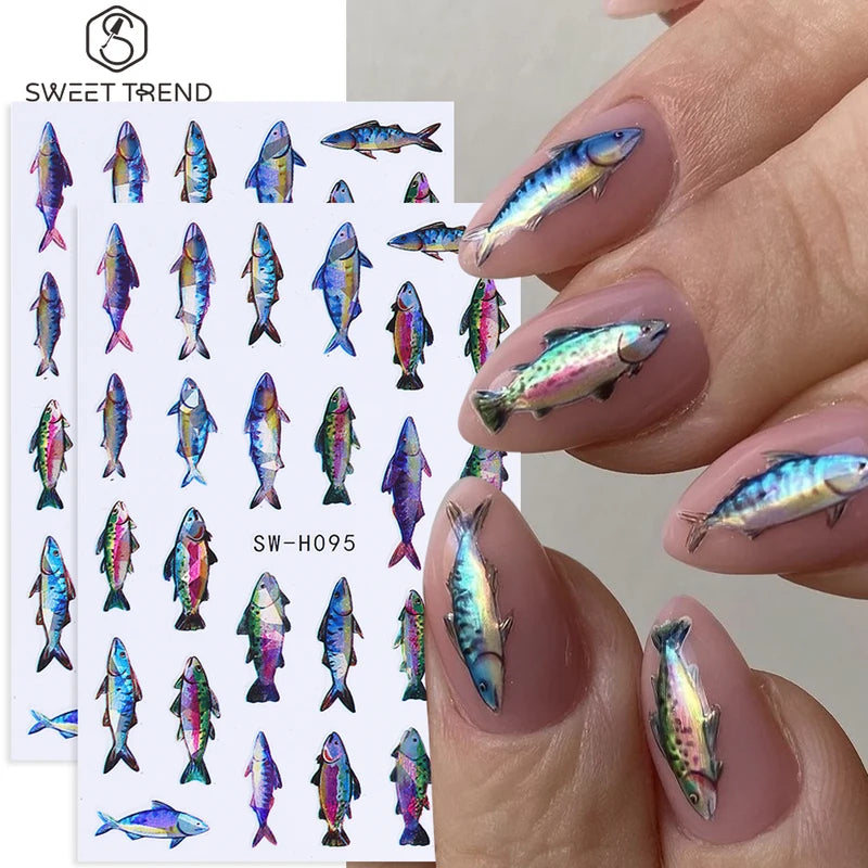 2pcs Ocean Fish Nail Art Stickers Self-Adhesive Decor for Manicure DIY