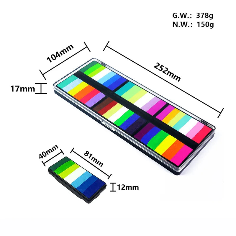 2-in-1 Rainbow Face Paint Kit Water-Activated Body Art & Makeup Palette