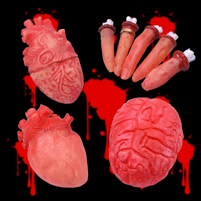Halloween Horror Blood Decor Latex Props - Broken Hand Foot Brain Heart Scary Set
