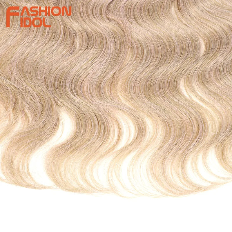 Long Synthetic Body Wave Crochet Hair Extensions - 24 Inch Ombre & Wavy Ponytail