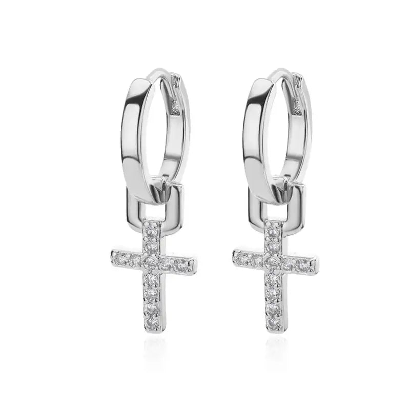 Gold Color Zircon Cross Drop Earrings for Women - Luxury Stainless Steel Jewelry