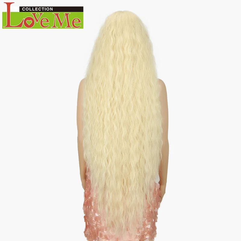 Long Curly Synthetic Lace Wigs 42 Inch Cosplay Blonde Pink Colorful Hair for Women
