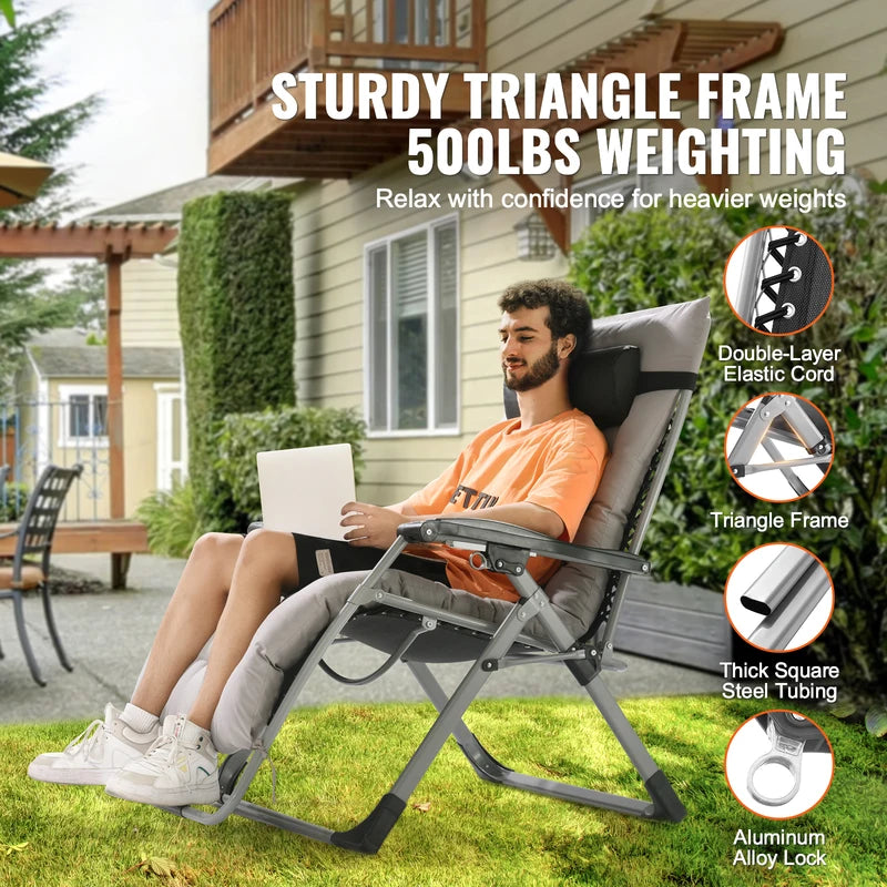 Zero Gravity Lounge Chair Recliner with Cushion Footrest & Cupholder - Adjustable Outdoor Recliner