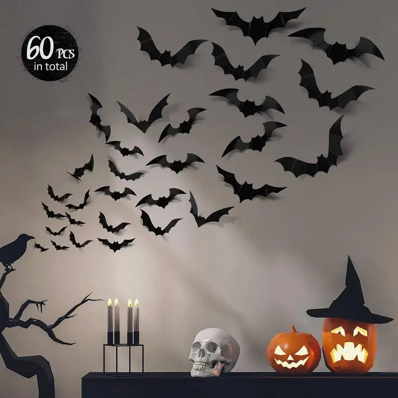 12pcs Halloween Bat Wall Stickers Outdoor Yard Decor Ghost Party Decorations