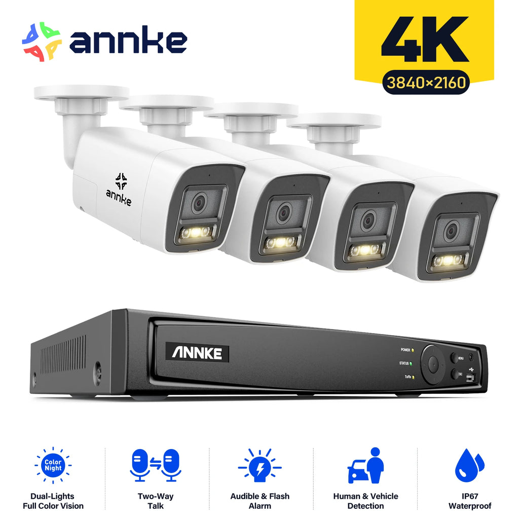 4K PoE Security Camera System 8-Channel NVR with 8MP and 12MP IP Cameras
