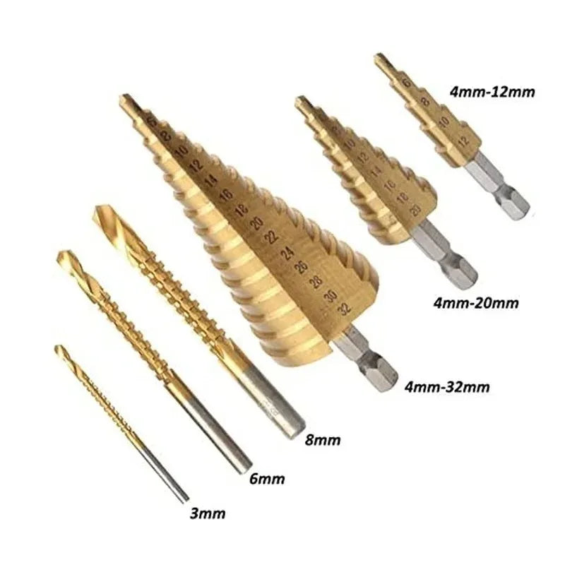 Titanium Coated Drill Bit Set - 6 Pieces for Metalworking and Woodworking