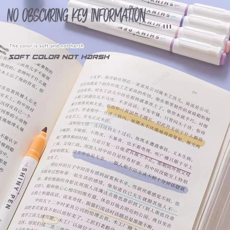 Kawaii Glitter Highlighter Pen Set - Pastel Fine Markers for Scrapbooking & Stationery